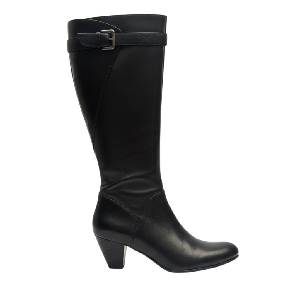 ECCO Hope Black Leather Knee High Riding Boots Buckle Side Zip EU 39
